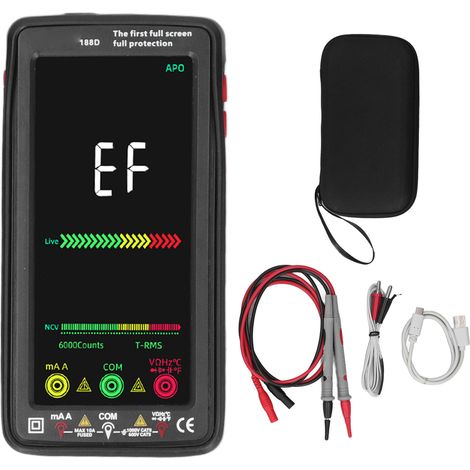 Multimètre numérique intelligent rechargeable avec testeur de tension AC/DC, résistance jusqu'à 1000V DC et 750V AC, gamme automatique, voltmètre électrique portable. (1/5)