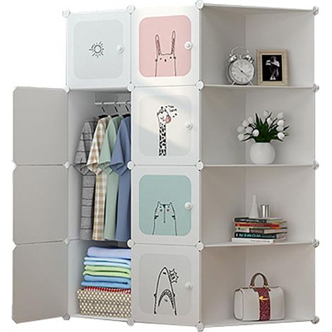 Penderie modulaire robuste - Armoire de rangement enfant 8 cubes, métal renforcé, plastique PP/ABS, montage facile, portes motifs animaux - Idéale vêtements, chaussures, jouets - Coloris C (1/5)