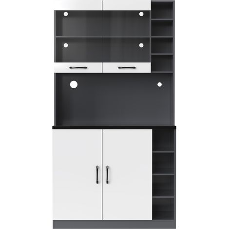 Mueble auxiliar de cocina con LED, cristal y huecos para cables, 100 x 47 x 187 cm, blanco y gris (1/5)