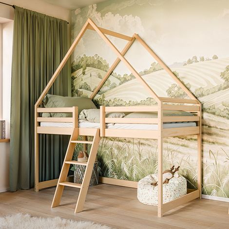 Letto a mezza altezza 90x200 con rete a doghe Coraline Bois