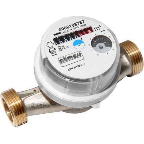 Allmess Universal VSystem Wasserzähler kalt warm Wohnungswasserzähler verchromt QN 2,5 130mm EJ 2025