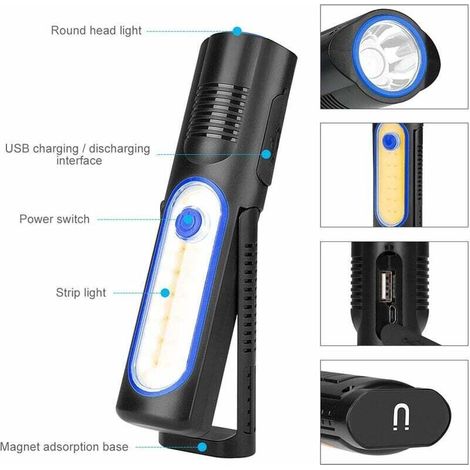 Torcia multifunzione ricaricabile, luce di emergenza per lavori di manutenzione, luce per auto, luce portatile per esterni (blu) (1/4)