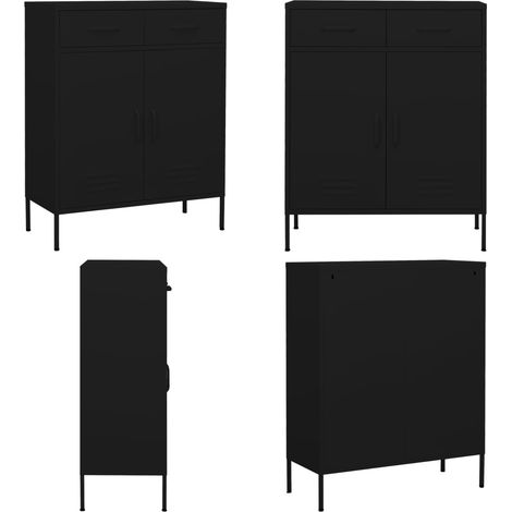 Armoire de rangement Noir 80x35x101,5 cm Acier - Meuble De Rangement - Armoire Noir - Armoire Métallique - Rangement Salle De Séjour - Rangement Salon - Home & Living