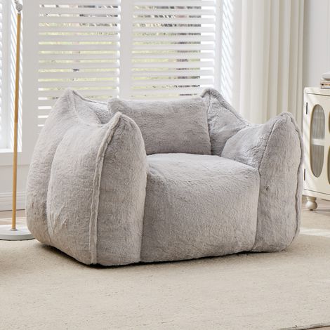 Fauteuil pouf 123x97x73 cm gris, dossier ergonomique, tissu synthétique, MEUBLIV (1/5)