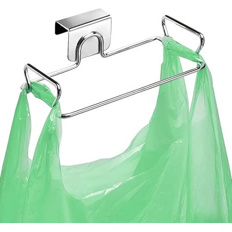 Due grandi porta sacchi per la spazzatura in acciaio inox, adatti per armadietti, sotto i lavelli, bidoni della spazzatura e rifiuti da cucina, colore cromo.