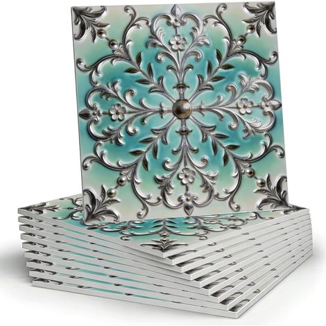 Lot de 12 autocollants 3D de carreaux de carrelage mural 3D à motif feuilles métallisées, imperméables, autocollants pour cuisine, salle de bain, art mural, 15 x 15 cm (1/5)