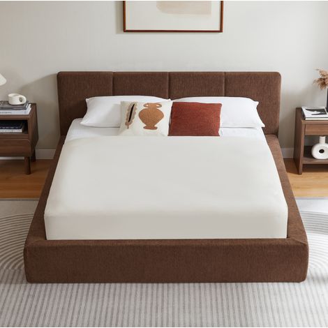 Letto matrimoniale 160x200 cm con testiera imbottita, acciaio rinforzato, marrone (1/5)