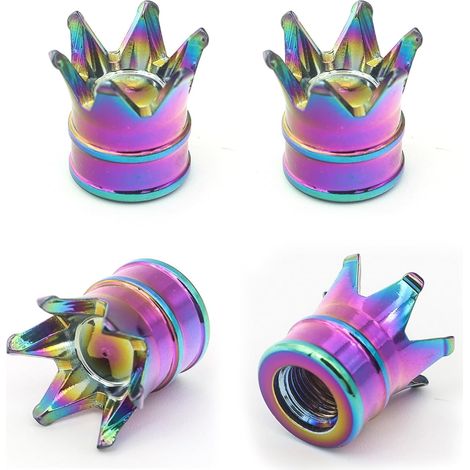 4 pièces Bouchon Valve Pneu Voiture Couronne, Heavy Duty Bouchon de Valve Voiture en Métal, Universel Bouchon Valve Vélo en Aluminium pour Voitures, Camions, Motos, SUV (coloré) (1/5)