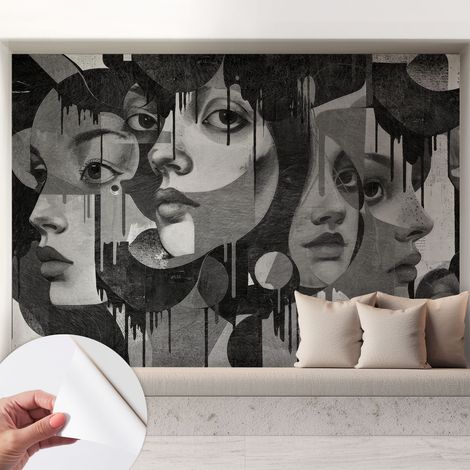 Papier peint adhésif avec colle pour décoration moderne de salon chambre à coucher cuisine et bureau Facile Visages féminins 208x146 cm (1/5)