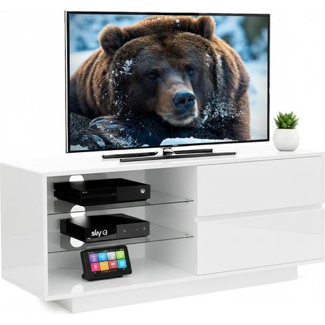 Centurion Supports Gallus Gloss White 2-White Drawers 3-Shelf TV Stand (1/5)