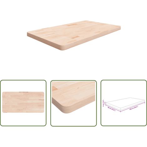 The Living Store Comptoir de salle de bain 100x60x4 cm Bois massif non traité - Comptoir Salle De Bain - Meuble Salle De Bain - Dessus De Table - Plan De Travail - Bois Chêne Massif (1/4)