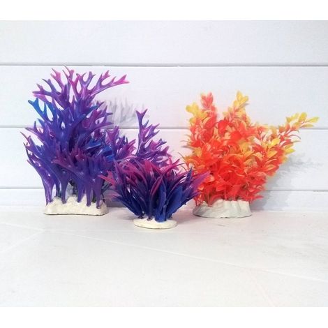Lot 3 Plantes Plastiques Déco Aquariums: Mauve et orange. Lot 2 (1/3)