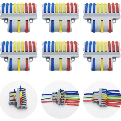 Connecteur Électrique Rapide, 6 Pièces SPL-93 Bornier à Ressort, Jonction Compacte 3 Entrées 9 Sorties, Raccord Filaire pour Câblage (1/4)