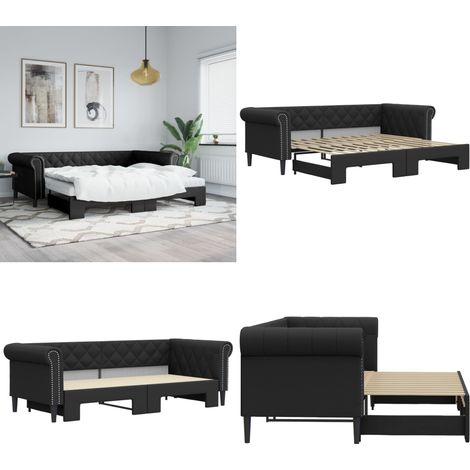 Tagesbett Ausziehbar Schwarz 90x200 cm Kunstleder - Schlafsofa - Doppelbett (1/5)