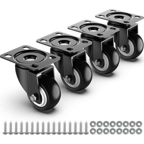 Roulettes pour meubles de 50 mm - Capacité totale de 250 kg - Lot de 4 roulettes robustes sans freins, roulettes pivotantes, roulettes de transport, roulettes pour palettes (1/4)