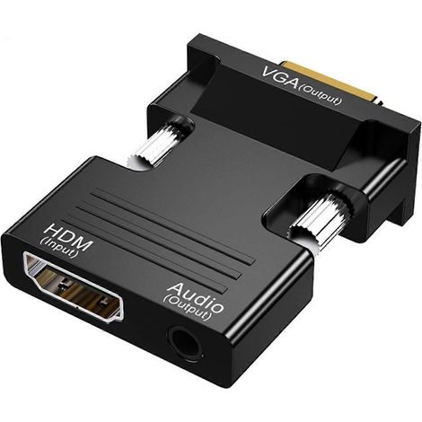 Adaptateur HDMI vers VGA plug-and-play, hautement compatible, idéal pour une utilisation au bureau et dans le secteur de l'éducation. Cet adaptateur VGA noir est équipé d'une prise audio 3,5 mm. (1/5)