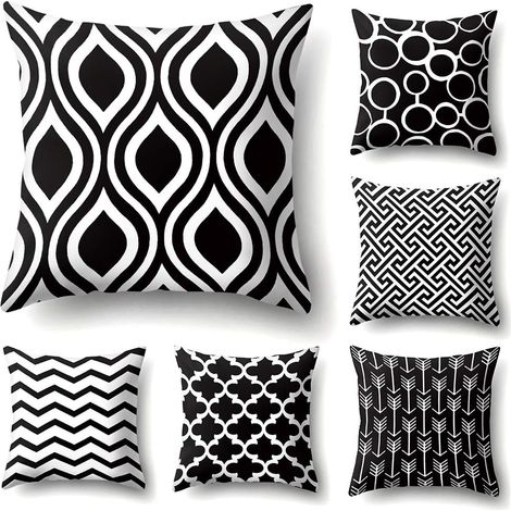 AIDUCHO Taie D'oreiller Géométrique Super Doux Pour Canapé-Lit Canapé Coussin Housse De Coussin Maison Décoratif 45x45cm,Set De 6 (Motif Noir Et Blanc) (1/5)