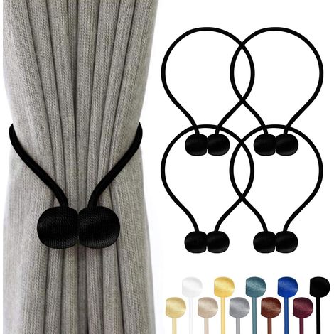 Lot de 4 Embrasses Rideaux Magnétiques – 10 Couleurs, Corde Polyester Reinforcée – pour Salon, Chambre, Salle à Manger & Salle de Bain (Noir) (1/5)