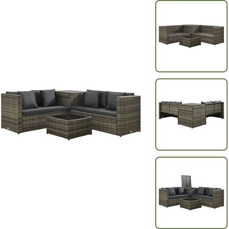 4-tlg. Garten-Lounge-Set mit Kissen Poly Rattan Grau - Outdoor Möbel - Loungesessel - Gartenmöbel - Rattan Möbel - Balkonmöbel (1/5)