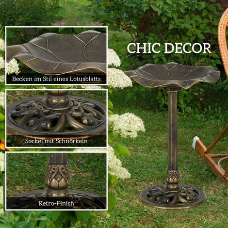 Bain d'oiseaux en bronze vintage, Ø50 x 71H cm, pied stable, résistant au gel, pour jardin (1/5)