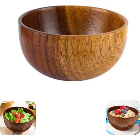 Bol en bois 13 x 6,5 cm - saladier et bol à soupe pour fruits et céréales, brun (1/5)