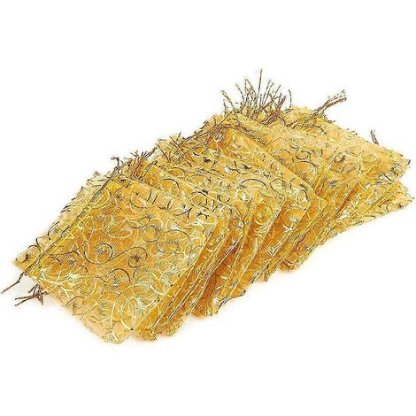 100 Stück 10 x 15 cm große, mit Wimpern bedruckte Organzabeutel in Gold für Schmuck und Accessoires