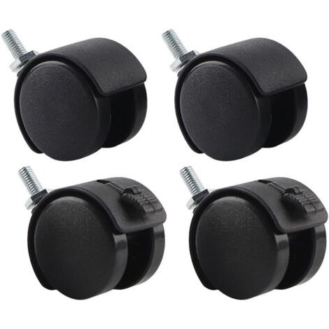 Lot de 4 roulettes pivotantes de rechange pour chaise de bureau, en nylon et plastique, avec frein, noires (1/4)