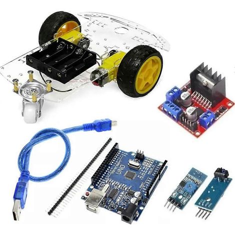 Kit voiture intelligente 2 roues UNO R3 édition améliorée avec câblage + L298N + 2 modules TCRT5000 (1/5)