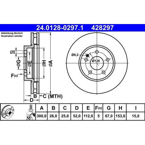 Lot de 2 Disques de frein ATE 24.0128-0297.1 MERCEDES-BENZ 447 421 03 12
