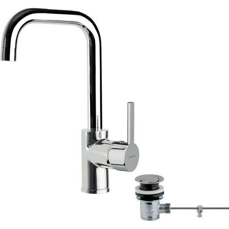 Mitigeur lavabo bec orientable Chromé DRAKO NF avec vidage en laiton (1/2)