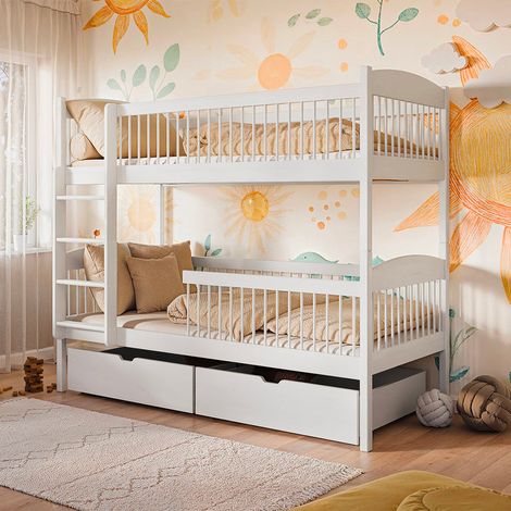 Letto a castello 90x200 rete a doghe e cassetti inclusi Ioana Bianco (1/3)