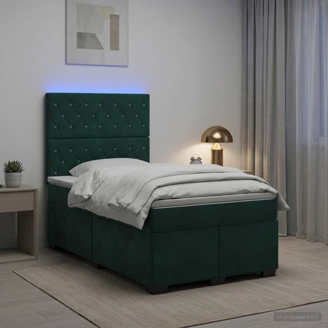 vidaXL Cama box spring con colchón Verde oscuro 120 x 190 cm (1/5)