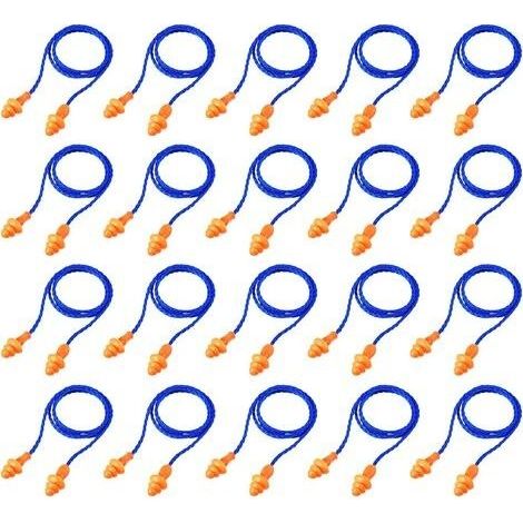 20 Paires Bouchons d'oreille avec Cordon Réutilisables Bouchons d'oreille en Silicone du Sommeil Bouchons(Bleu) (1/5)