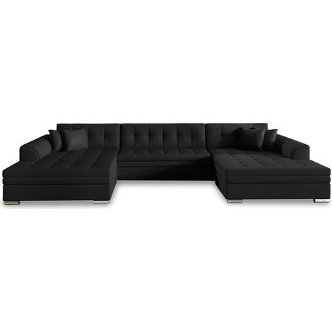 Cotecosy – Canapé d'angle convertible simili cuir noir 355 cm – Ultra confortable – Forme en U – Dimensions lit 365 x 165 cm – Style contemporain (1/2)