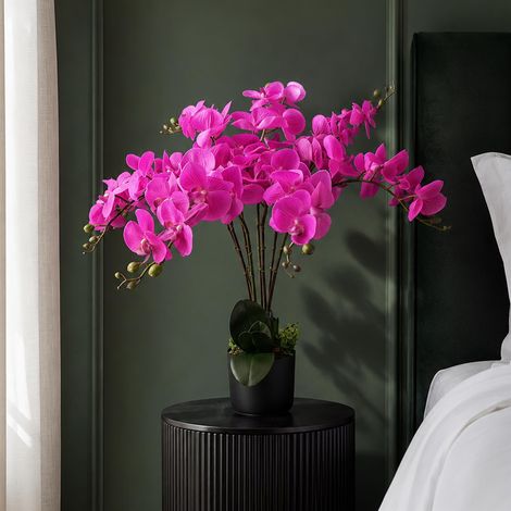 85cm Artificial Deluxe Bush Orchid Dark Pink with Black Pot Premium (1/5)