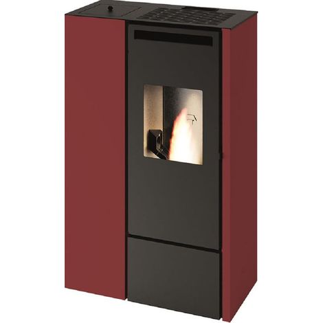 Punto Fuoco, Stufa a Pellet Canalizzata Clelia 11kW, Slim, Acciaio, Rosso