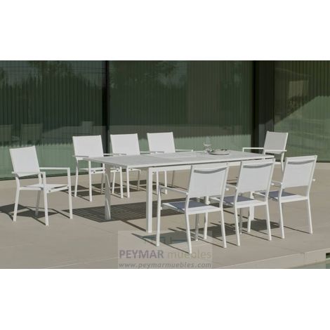 Conjunto terraza jardín mesa extensible + 6 sillones aluminio blanco, Palma 170/220/6 Córcega (1/2)