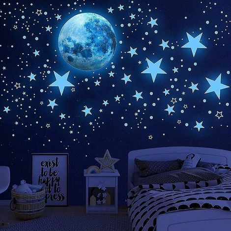 Étoiles phosphorescentes pour plafonds, autocollant mural étoiles et lune phosphorescentes, étoiles phosphorescentes au plafond, décoration murale phosphorescente (1/5)