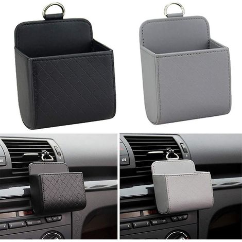 Boîte de rangement universelle en PU pour voiture - Lot de 2 boîtes de rangement en cuir noir et gris pour clés, pièces de monnaie, stylos, lunettes (1/5)