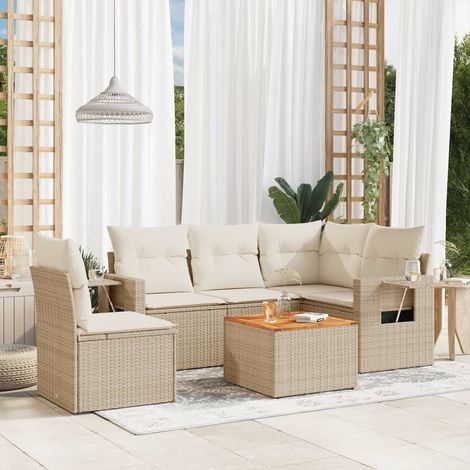 Set Divano da Giardino 6 pz con Cuscini Beige in Polyrattan vidaXL (1/3)