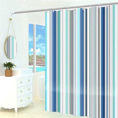 Cortina de ducha - 180 x 200 cm - rayas románticas - poliéster - color - con ganchos - Antimoho - Impermeable - Decoración de baño (1/4)