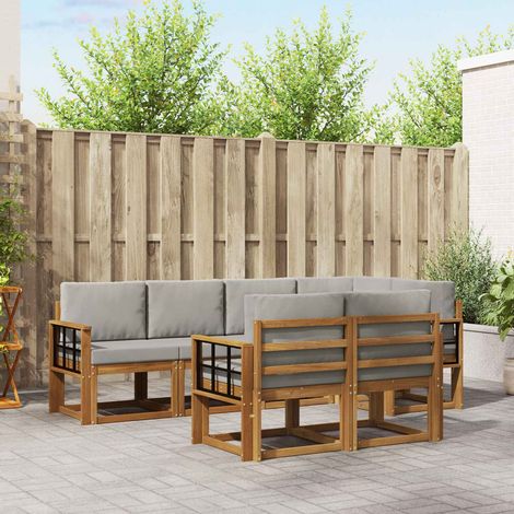 vidaXL Outdoor-Sofagarnitur mit Kissen 7 pcs Natürlich und Hellgrau (1/5)