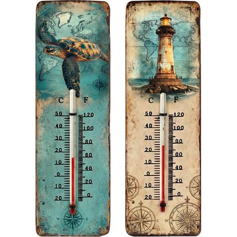 Termometri vintage con tartaruga e faro 25 cm set da 2 (1/4)