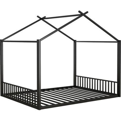 Lit enfant 140 x 200 cm en métal noir avec structure en forme de maison MODENUIT (1/5)