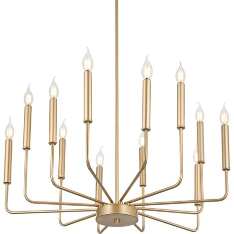 1 Lustre Métal 12 Lumières Design Industriel Doré Suspension Réglable Pour Salon Salle À Manger