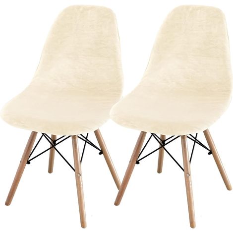 Set of 2/4/6 Mid-Century Modern Dining Chair Covers – Armless Chair Covers for Kitchen, Dining Room (Beige, Set of 2) (1/5)