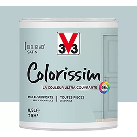 V33 – Peinture murale à effets satin bleu glacé 0,5 L – Ultra-couvrante et lessivable – Pour murs, boiseries et radiateurs