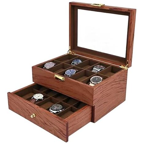 Boîte à montres en bois - Boîte à montres - Organisateur de montres avec tiroir - Boîte de présentation - Coffret Bijoux - Boîte de rangement en bois - Peut contenir 20 montres (1/5)