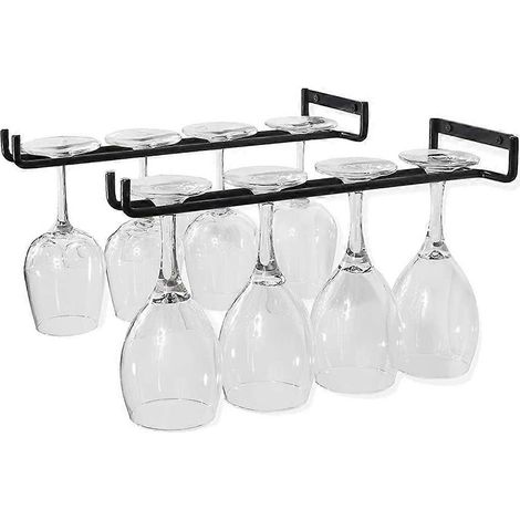 Lot de 2 porte-verres à vin muraux, étagère suspendue pour meuble et bar, 30 cm (noir) (1/5)