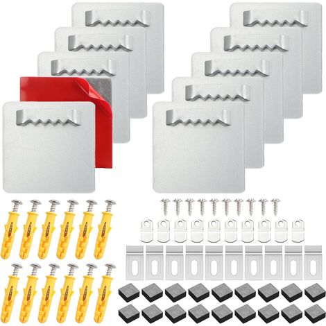 10 Pièces Accroche Tableau Alu Dibond Kit 4x4cm Attache Tableau Metal  2 Méthodes D’installation Crochet Fixation Murale Cadre - Crochet à Vis Tableau/Sans Trou Accroche Photo Autocollant (1/5)